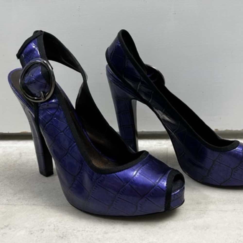 Jessica Simpson Slingback with Buckle Peep Toe Platform High Heels Deep Purple